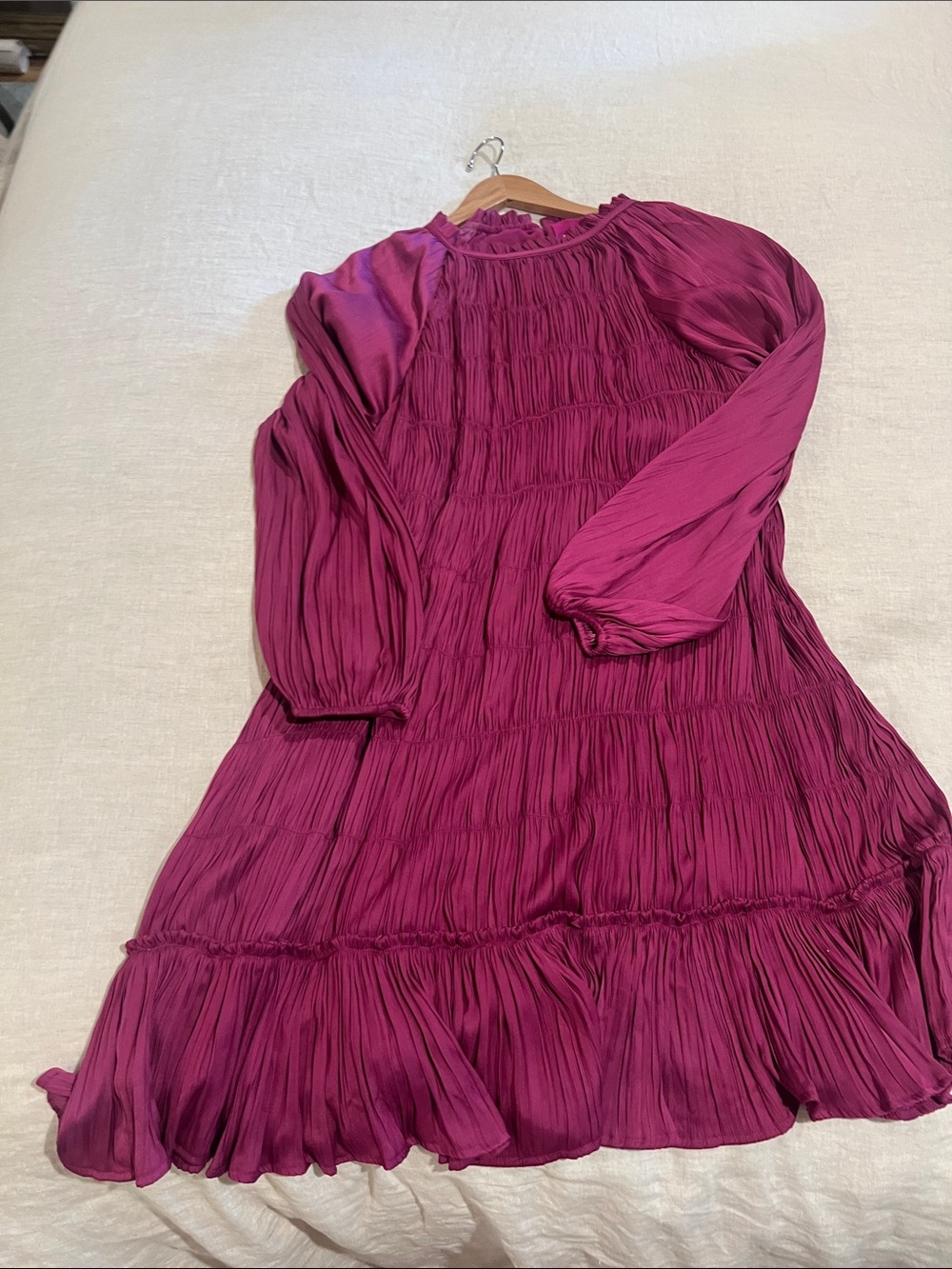 Maeve Magenta Long-Sleeve Pleated Midi Dress